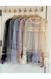 Cat Romance Cellophane Candy Wrapper Soft Tulle Short and Long Sleeve Blouse(5th Reservation/6 Colours/Full Payment Without Shipping)